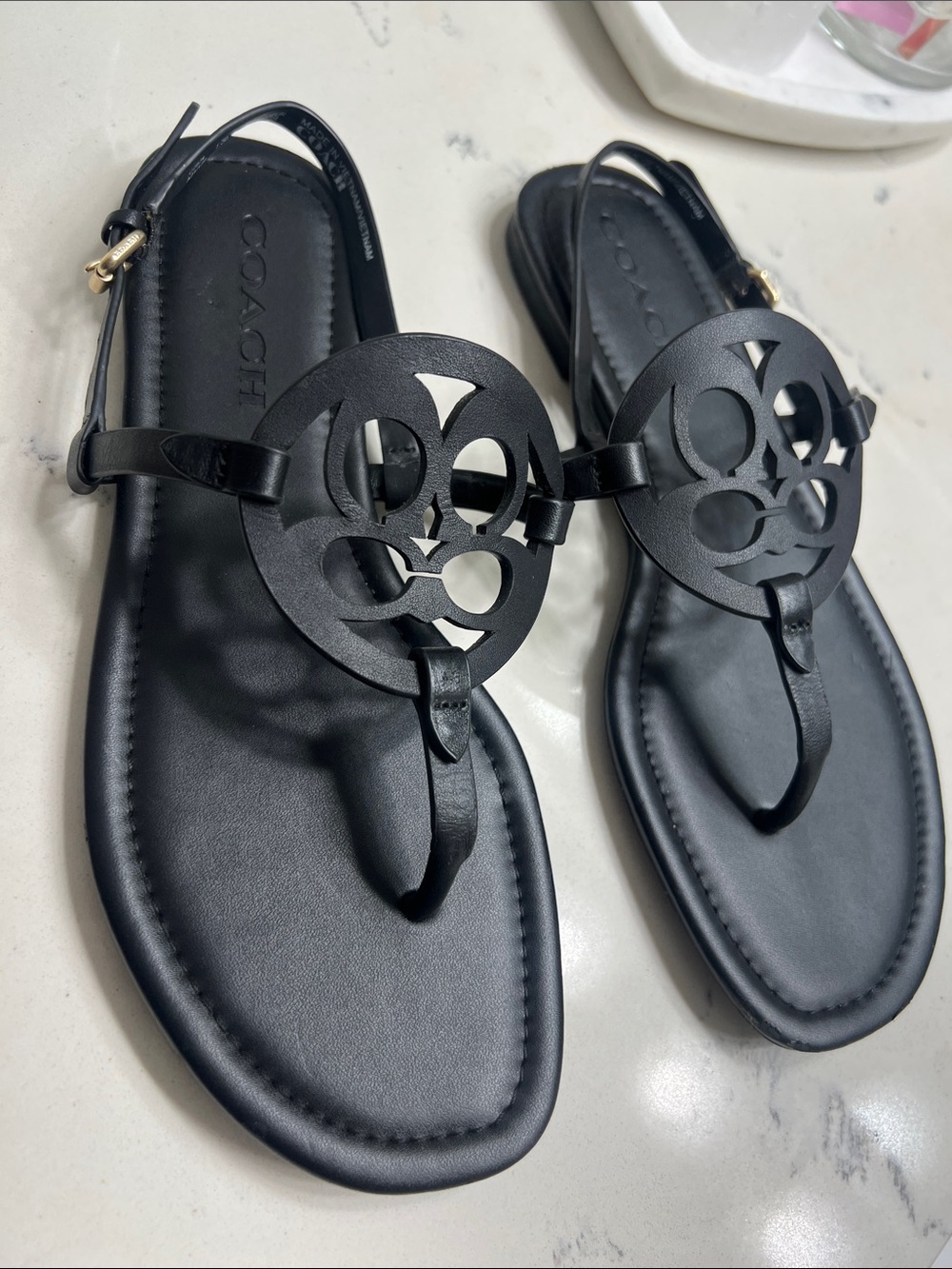 Coach Black Signature Circle Thong Sandals - Picture 3 of 10